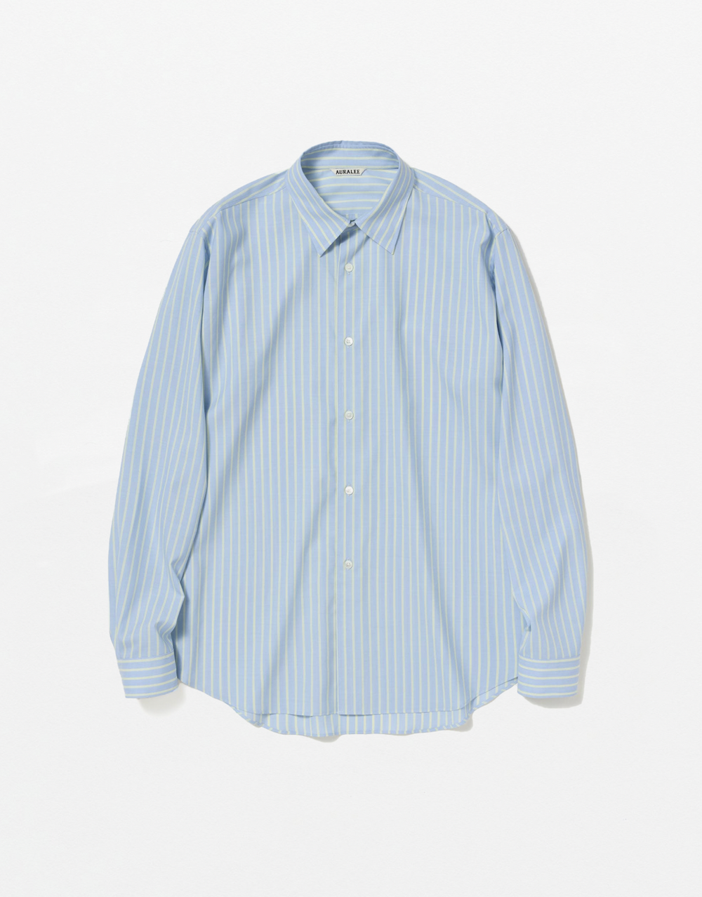 Auralee - SUPER FINE WOOL STRIPE SHIRT (SAX BLUE LIME STRIPE